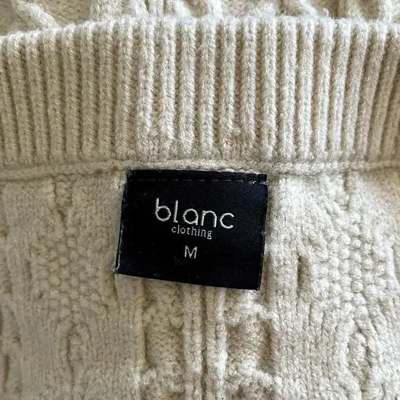 blanc Two Piece Cable Knit Cream Halter Crop Top Mini Skirt Set Size Medium - Picture 9 of 12